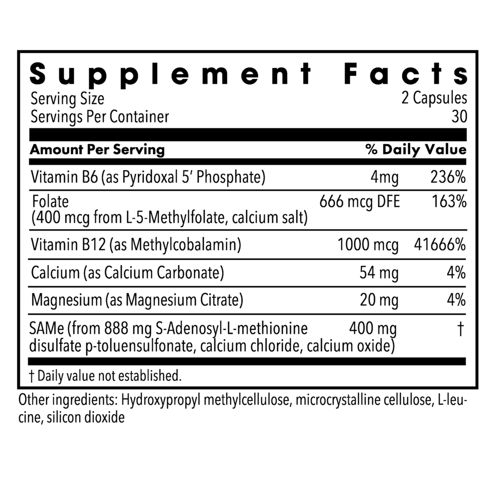 SAMe + CoFactors 200 mg Supplement Facts Label