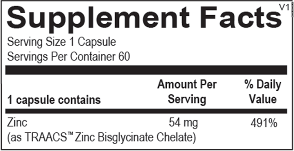 Reacted Zinc Supplement Facts Label