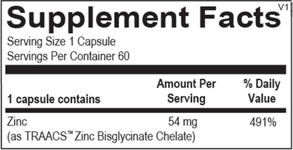 Reacted Zinc Supplement Facts Label