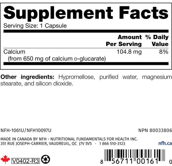 Calcium D-Glucarate SAP Supplement Facts Label