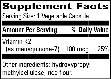 Vitamin K2 Supplement Facts Label