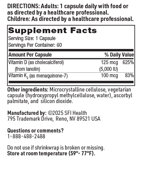 Vitamin D Plus K Supplement Facts Label