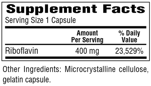 Vitamin B2 - 400 Supplement Facts Label