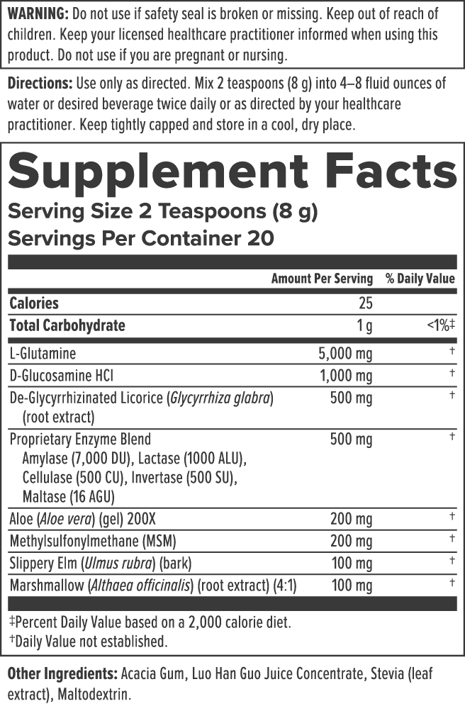 Intestinal Support Complex Supplement Facts Label