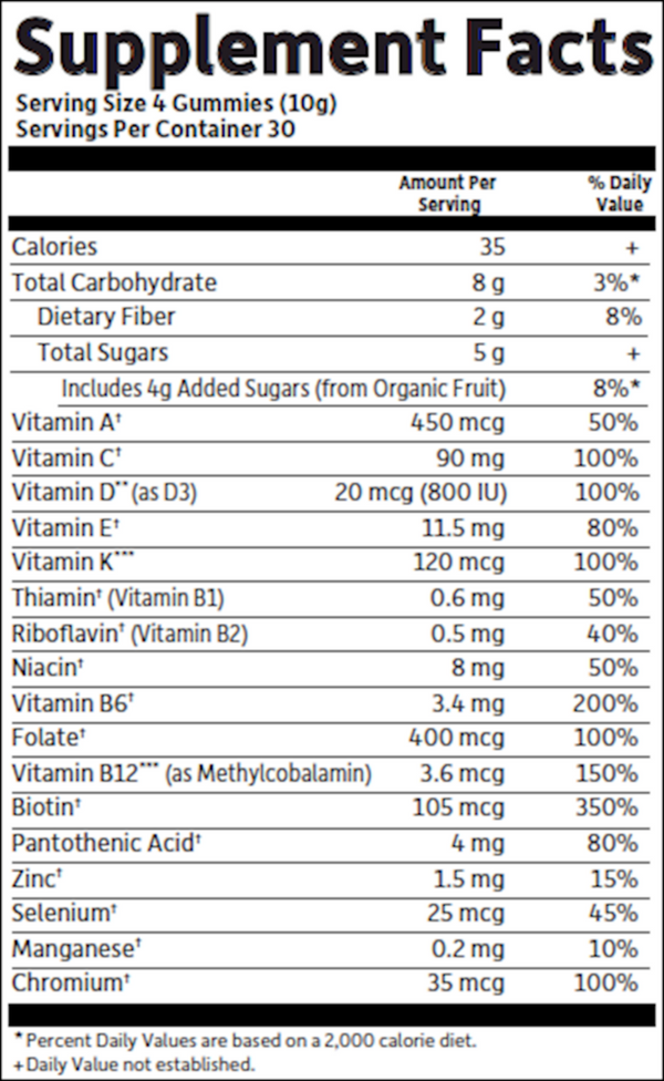 Organics Women's Multi Berry Supplement Facts Label