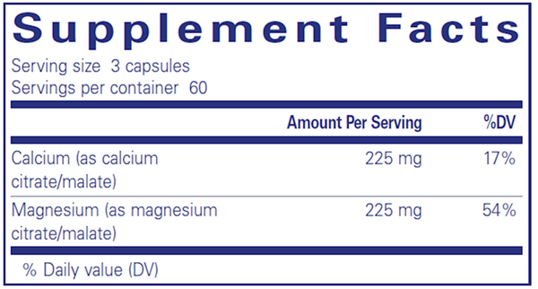 Calcium Magnesium (citrate/malate) Supplement Facts Label