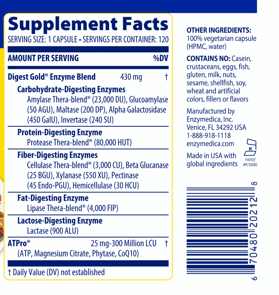 Digest Gold Supplement Facts Label
