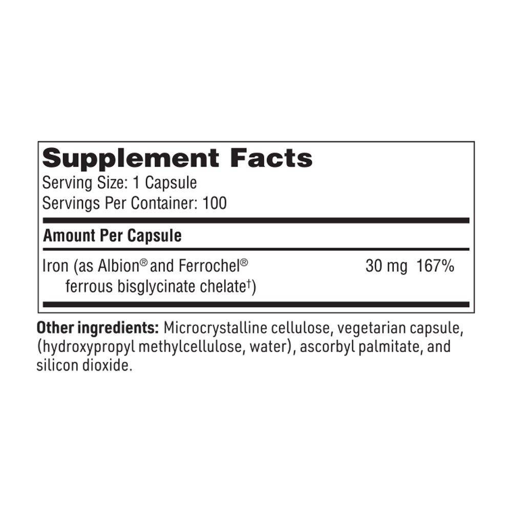 Iron Chelate Supplement Facts Label