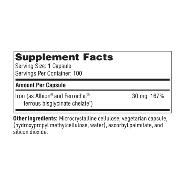 Iron Chelate Supplement Facts Label