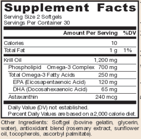 Krill Oil 60 Count Supplement Facts Label