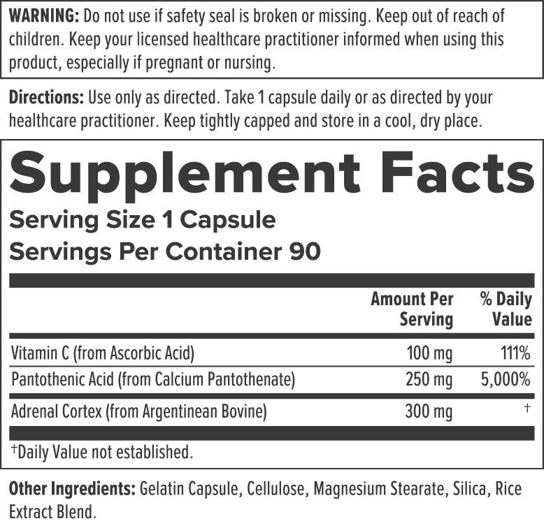 BioAdreno Supplement Facts Label