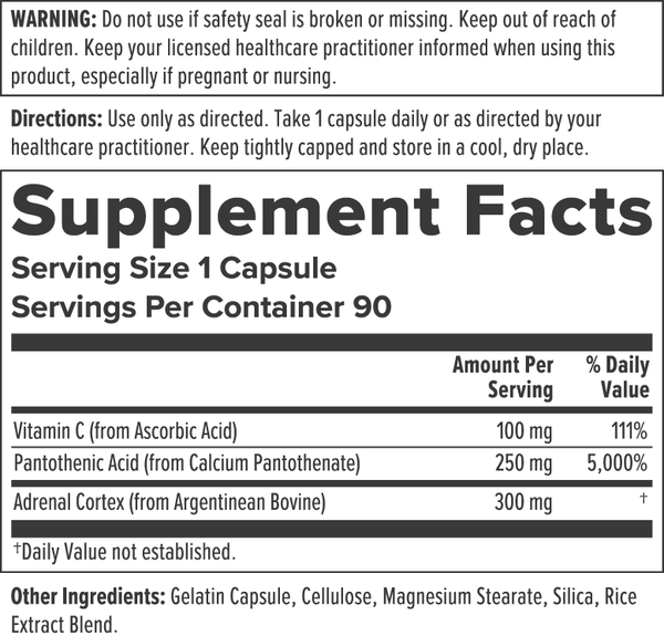 BioAdreno Supplement Facts Label