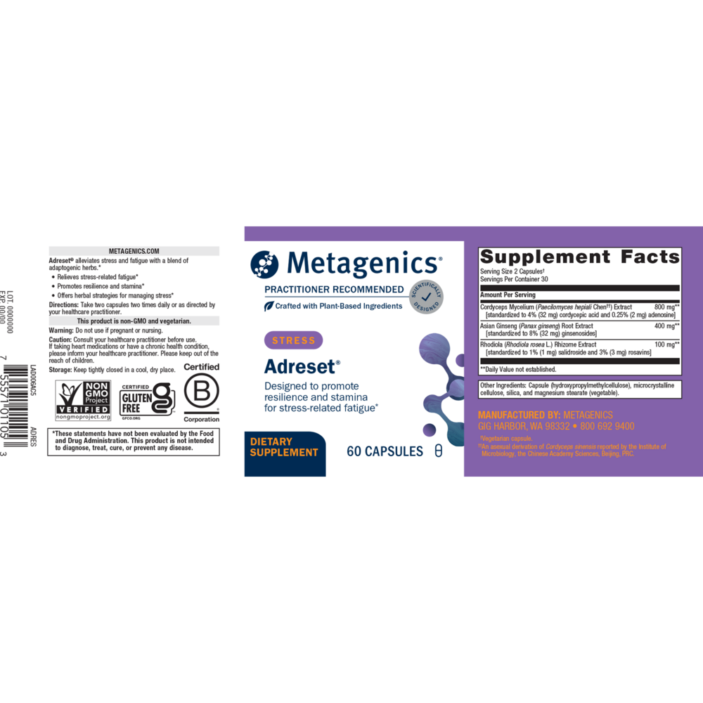 Adreset Supplement Facts Label