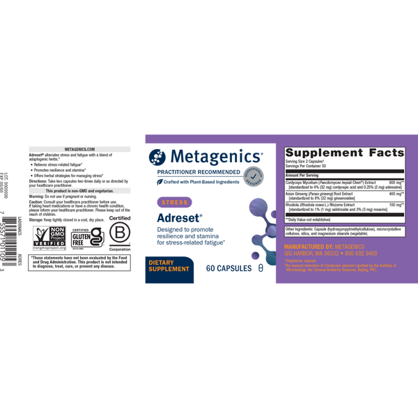 Adreset Supplement Facts Label