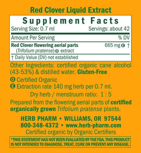Red Clover Trifolium pratense Supplement Facts Label