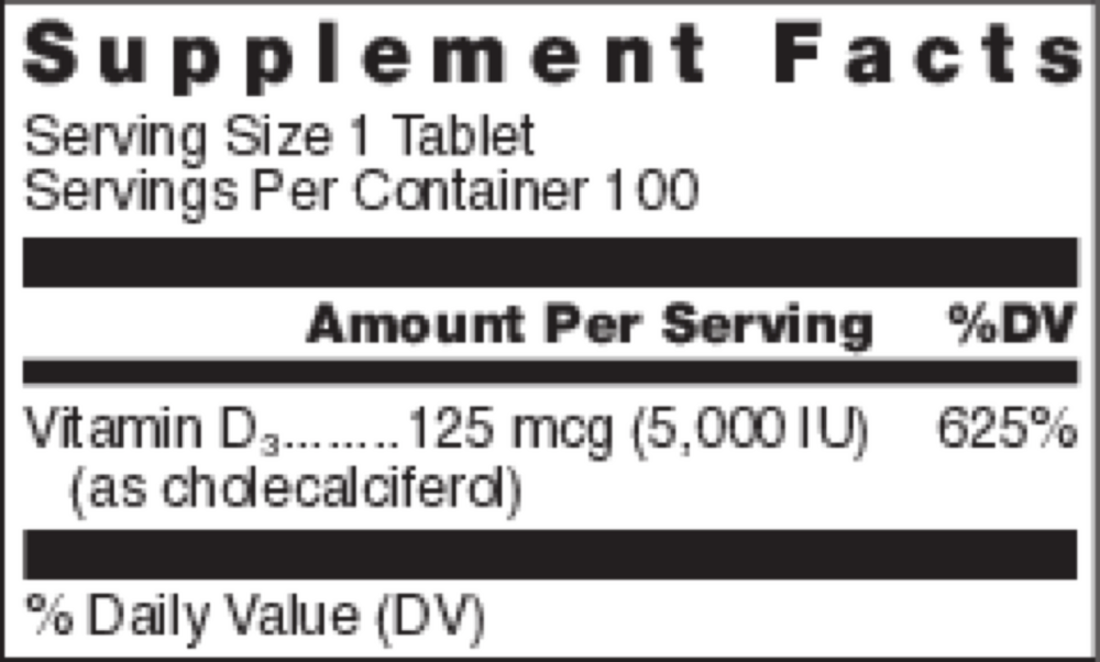Klean-D 5000IU Supplement Facts Label