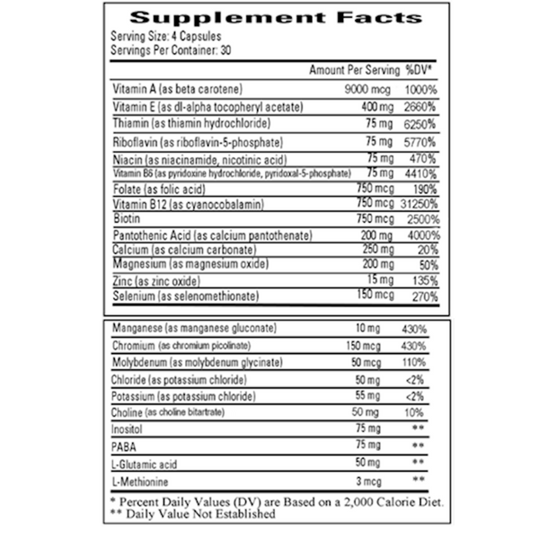 Hypomultiple without Cu/Fe Supplement Facts Label