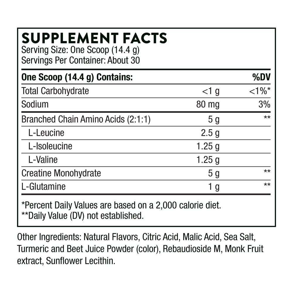 Creatine + BCAA's (Peach Mango Flavored) Supplement Facts Label