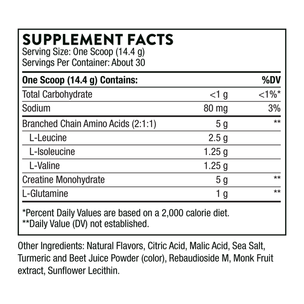 Creatine + BCAA's (Peach Mango Flavored) Supplement Facts Label
