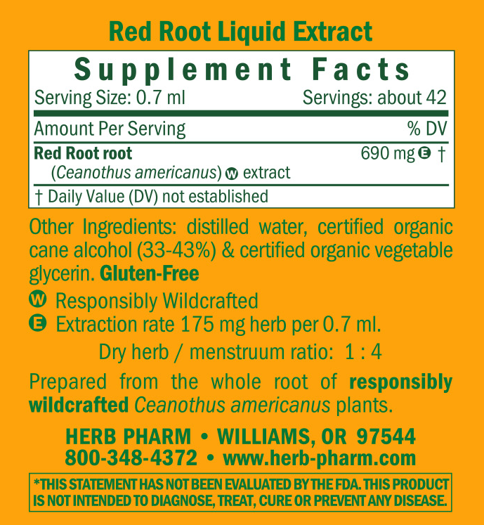 Red Root/Ceanothus americanus Supplement Facts Label