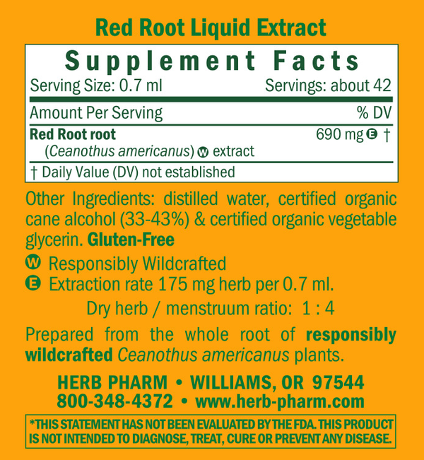 Red Root/Ceanothus americanus Supplement Facts Label
