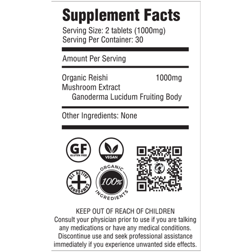 BACKORDER ONLY - Reishi Mushroom Extract Supplement Facts Label