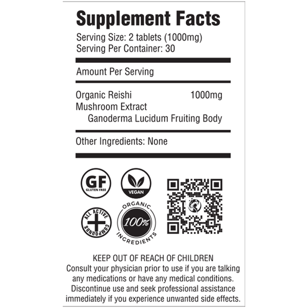 BACKORDER ONLY - Reishi Mushroom Extract Supplement Facts Label