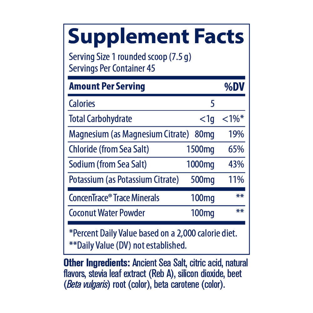 ZEROLyte Electrolytes & Coconut Water - Salty Tropical Supplement Facts Label