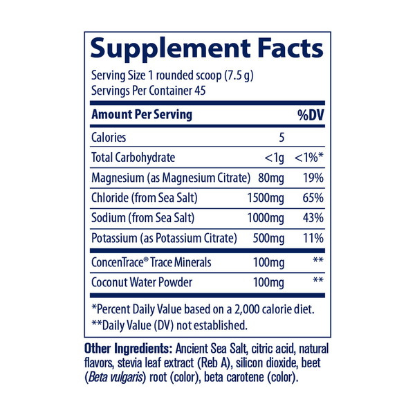 ZEROLyte Electrolytes & Coconut Water - Salty Tropical Supplement Facts Label