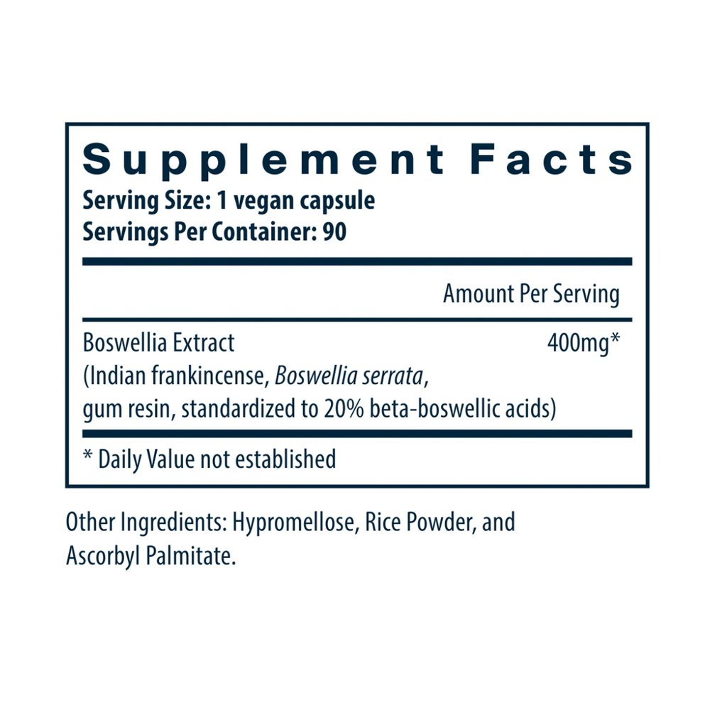 Boswellia Extract 400 mg Supplement Facts Label