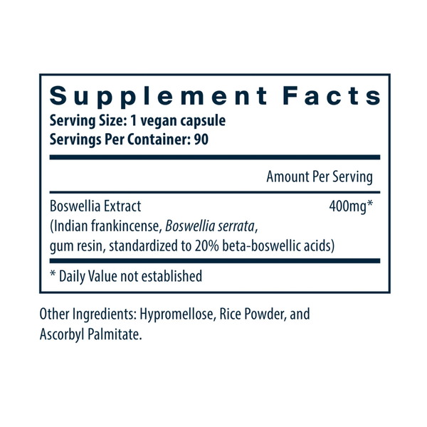 Boswellia Extract 400 mg Supplement Facts Label