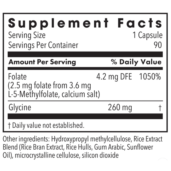 L-Methylfolate 2.5 mg Supplement Facts Label
