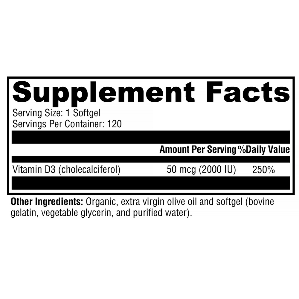 D3 2000 Supplement Facts Label