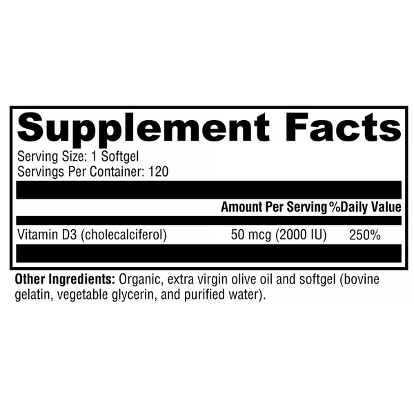 D3 2000 Supplement Facts Label