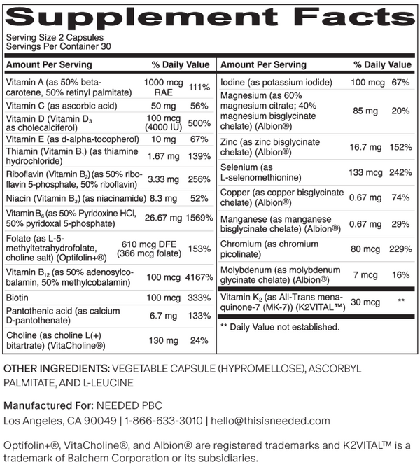 Women's Multi Supplement Facts Label
