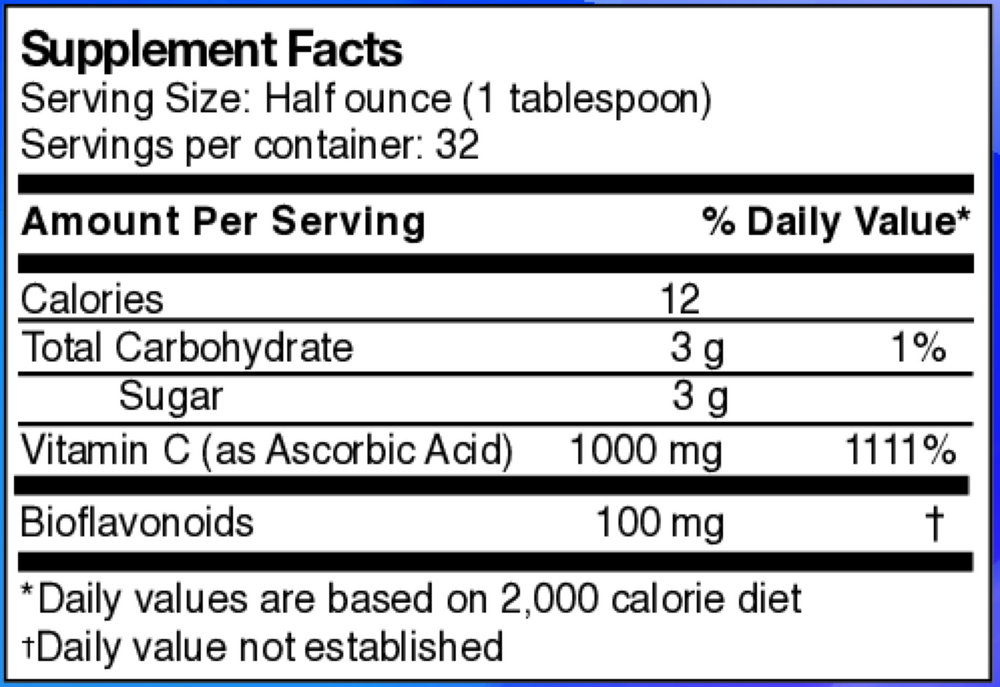 Liquid Vitamin C + Bioflavanoids Supplement Facts Label