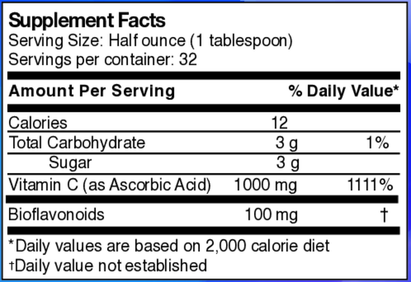 Liquid Vitamin C + Bioflavanoids Supplement Facts Label