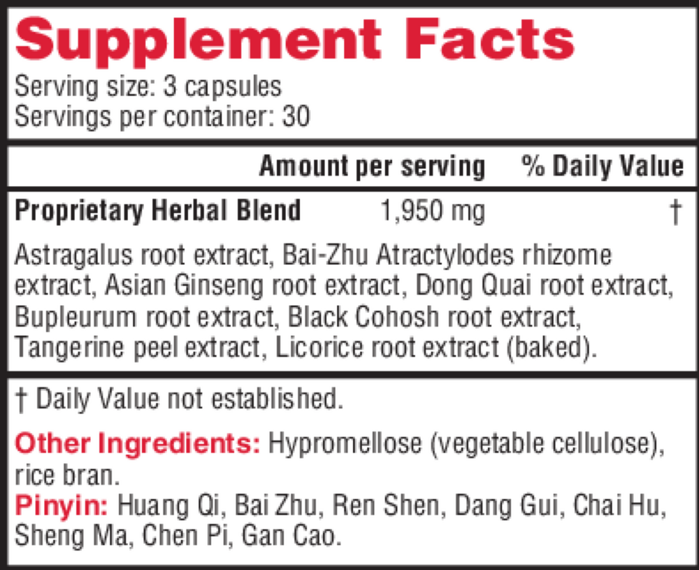 Raise Qi Supplement Facts Label