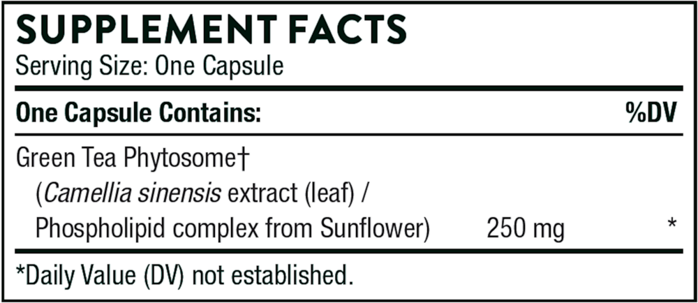 Green Tea Phytosome Supplement Facts Label
