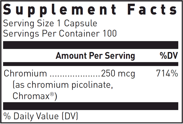 Chromium Picolinate (250 Mcg) Supplement Facts Label