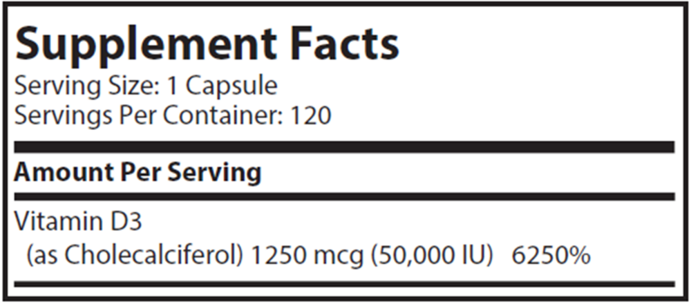 Vitamin D3 50,000 IU Supplement Facts Label