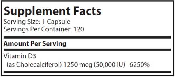 Vitamin D3 50,000 IU Supplement Facts Label
