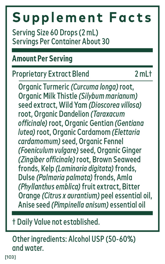 Digestive Bitters with Turmeric Supplement Facts Label