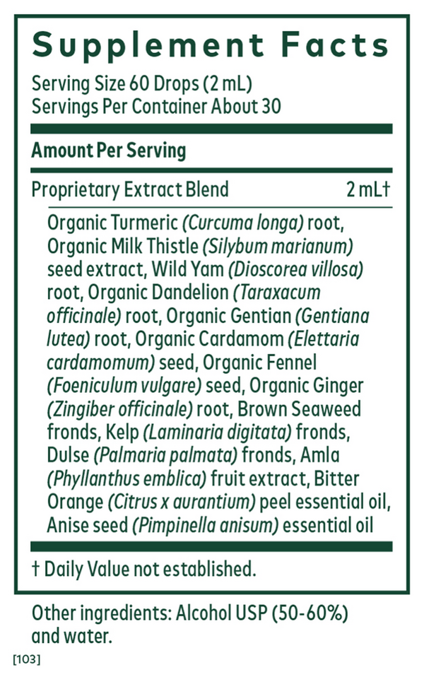 Digestive Bitters with Turmeric Supplement Facts Label