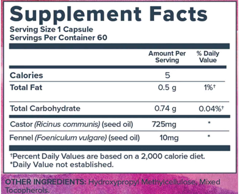 Castor Oil Capsules Supplement Facts Label