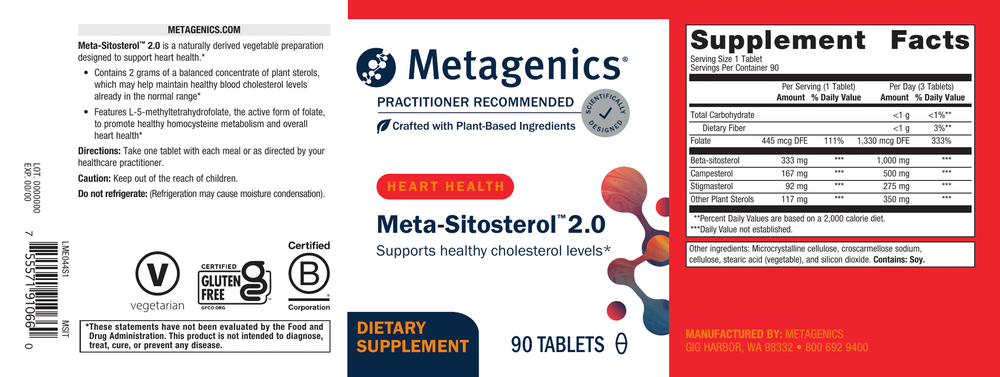 Meta-Sitosterol 2.0 Supplement Facts Label