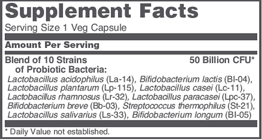 ProtoDophilus 50 Billion Supplement Facts Label