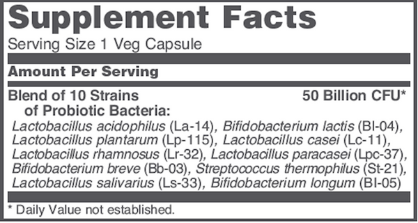 ProtoDophilus 50 Billion Supplement Facts Label