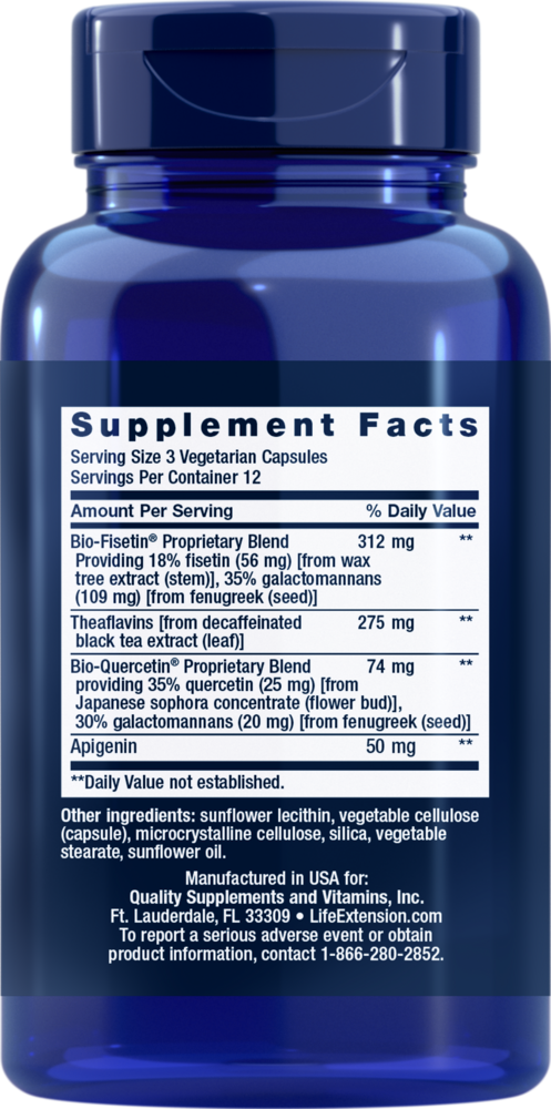 Senolytic Activator Supplement Facts Label