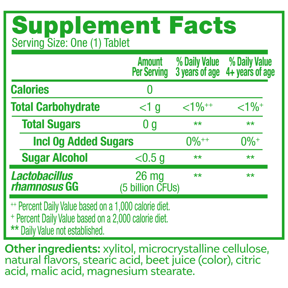Kids Probiotic Chewables Supplement Facts Label